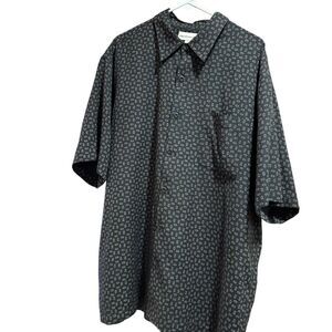 Pronto Uomo 100% Silk Shirt Geometric Rectangle Pattern Black White‎ Men XL EUC